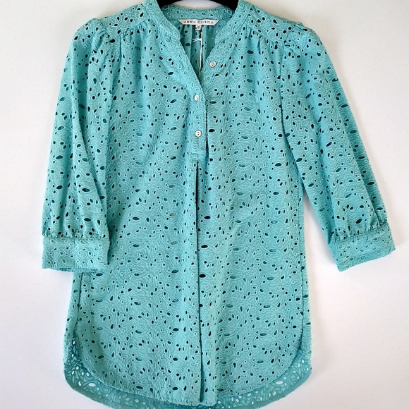 Annie Griffin Eyelet 100% Cotton Aqua Tunic - Picture 3 of 5